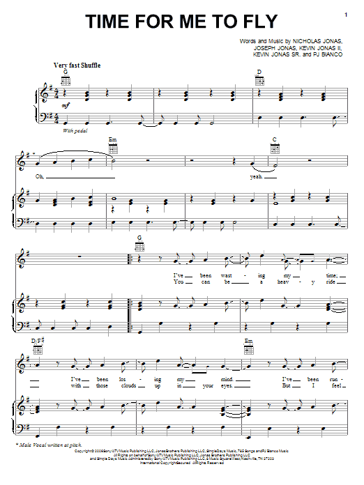 Jonas Brothers Time For Me To Fly Sheet Music