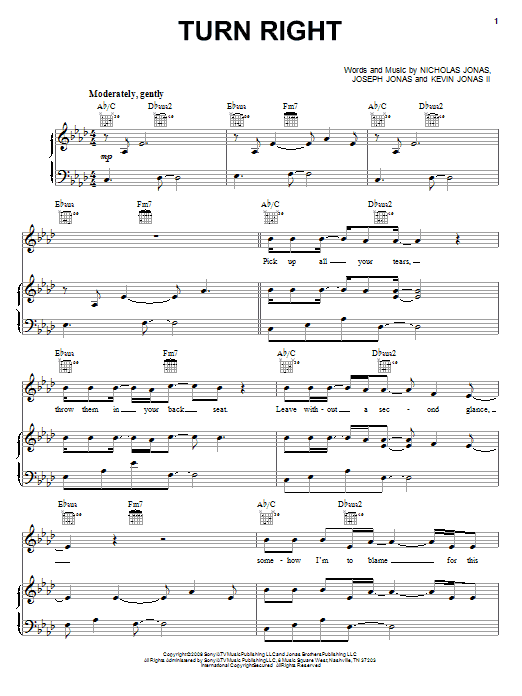 Jonas Brothers Turn Right Sheet Music