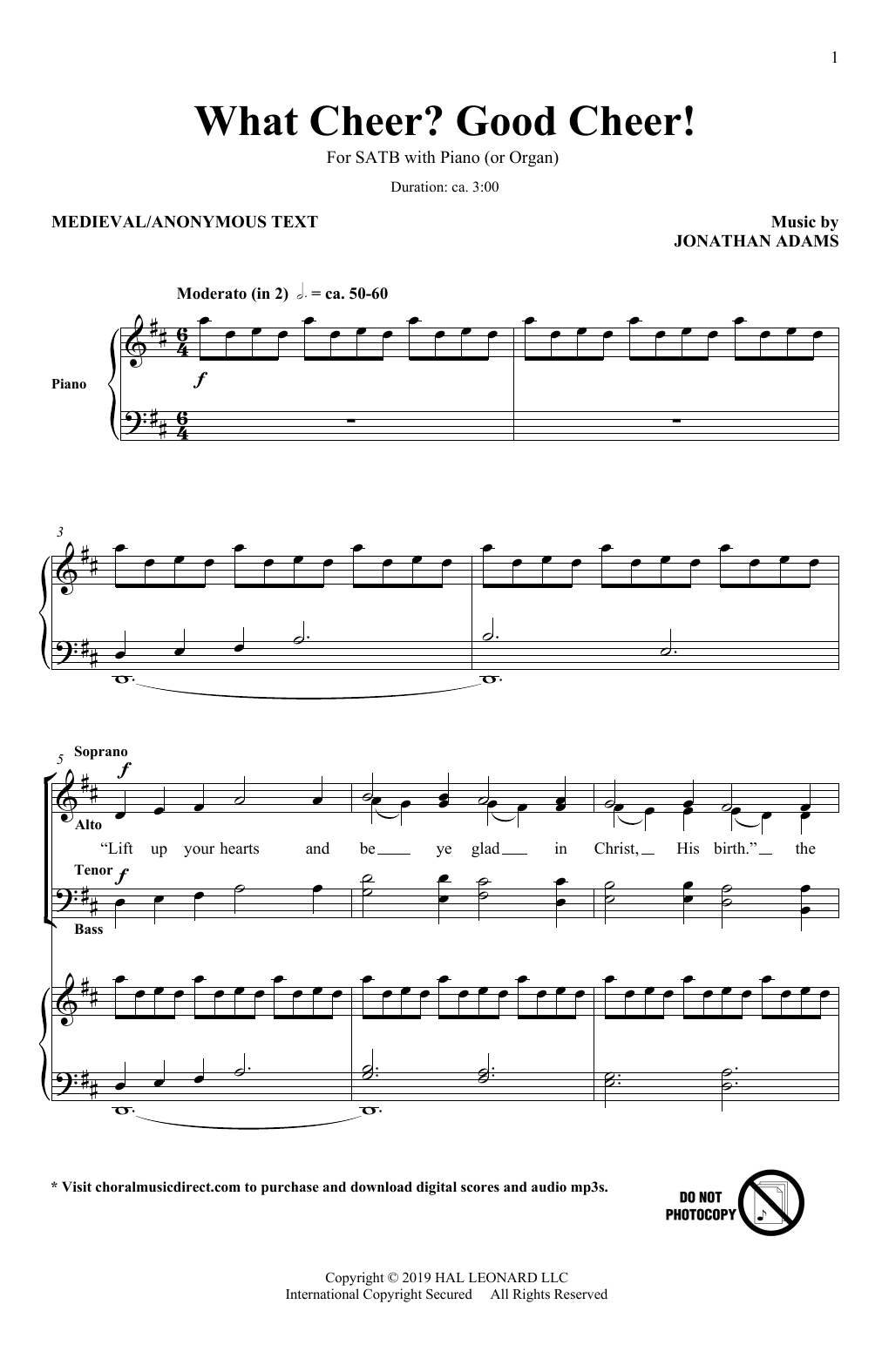 Jonathan Adams What Cheer? Good Cheer! Sheet Music