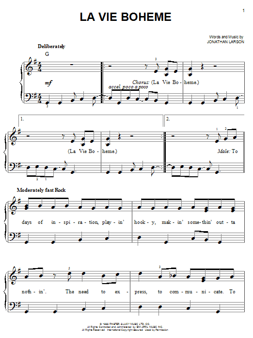 Jonathan Larson La Vie Boheme (from Rent) Sheet Music