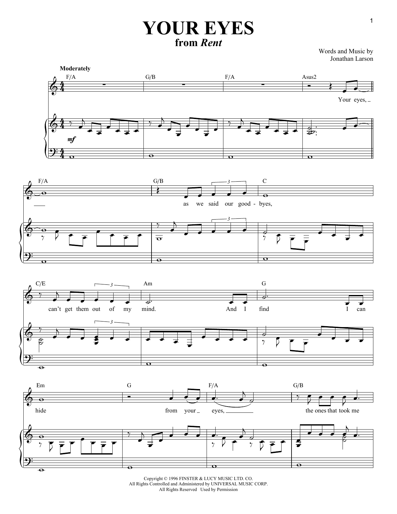 Jonathan Larson Your Eyes Sheet Music