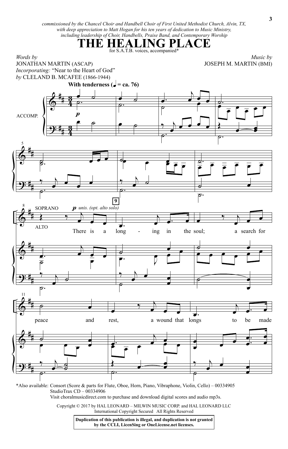 Jonathan Martin & Joseph M. Martin The Healing Place Sheet Music