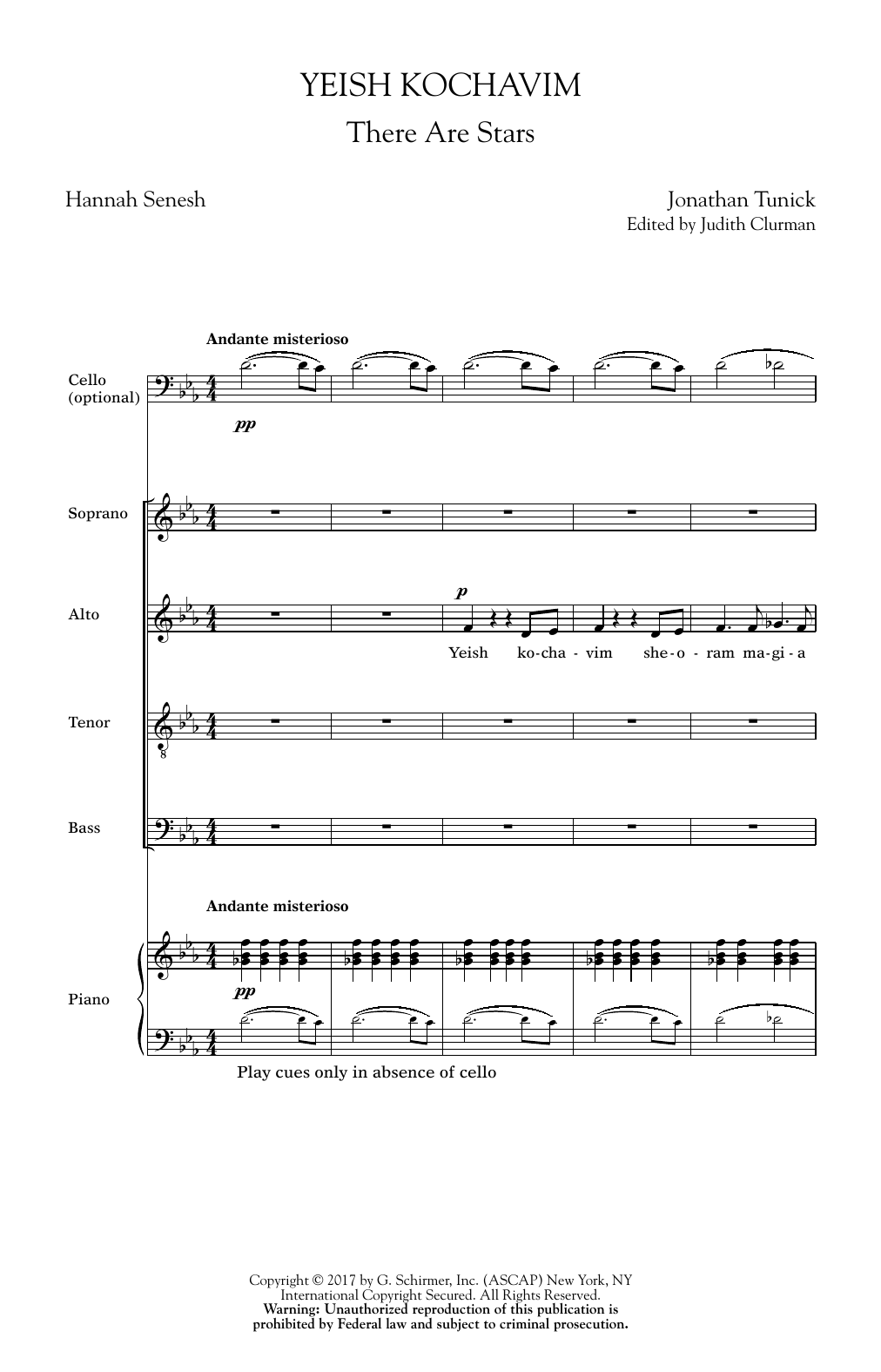 Jonathan Tunick Yeish Kochavim (There Are Stars) Sheet Music
