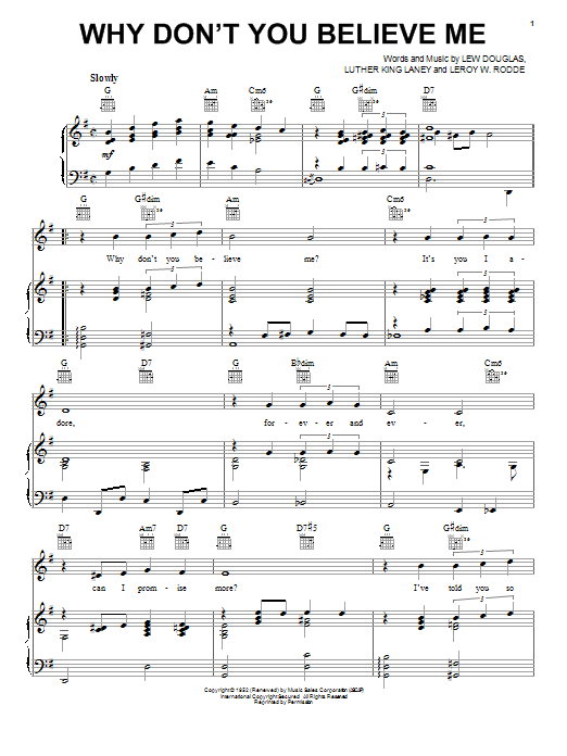 Joni James Why Don't You Believe Me Sheet Music