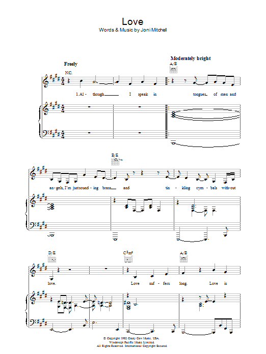 Joni Mitchell Love Sheet Music