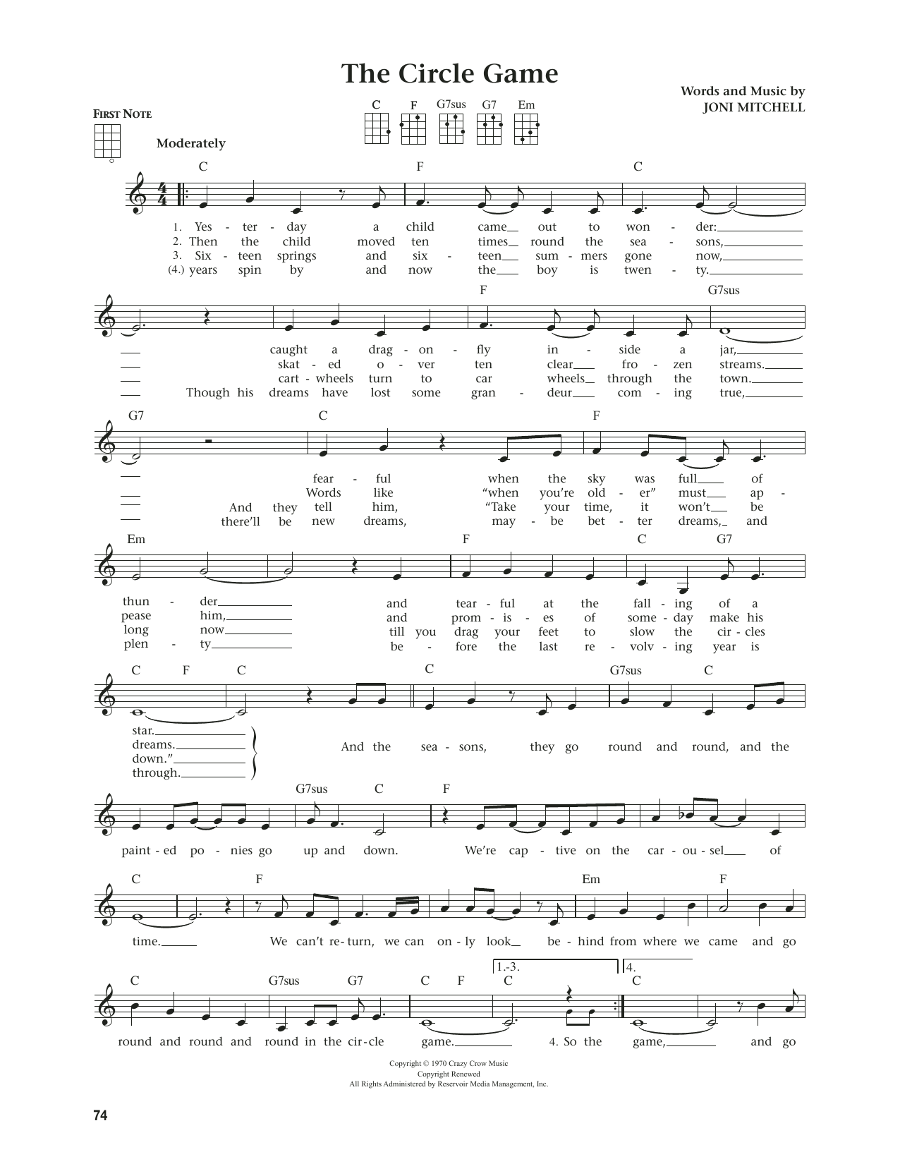 Joni Mitchell The Circle Game (from The Daily Ukulele) (arr. Jim Beloff) Sheet Music