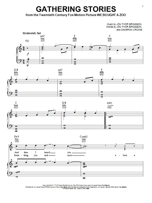 Jonsi Gathering Stories Sheet Music