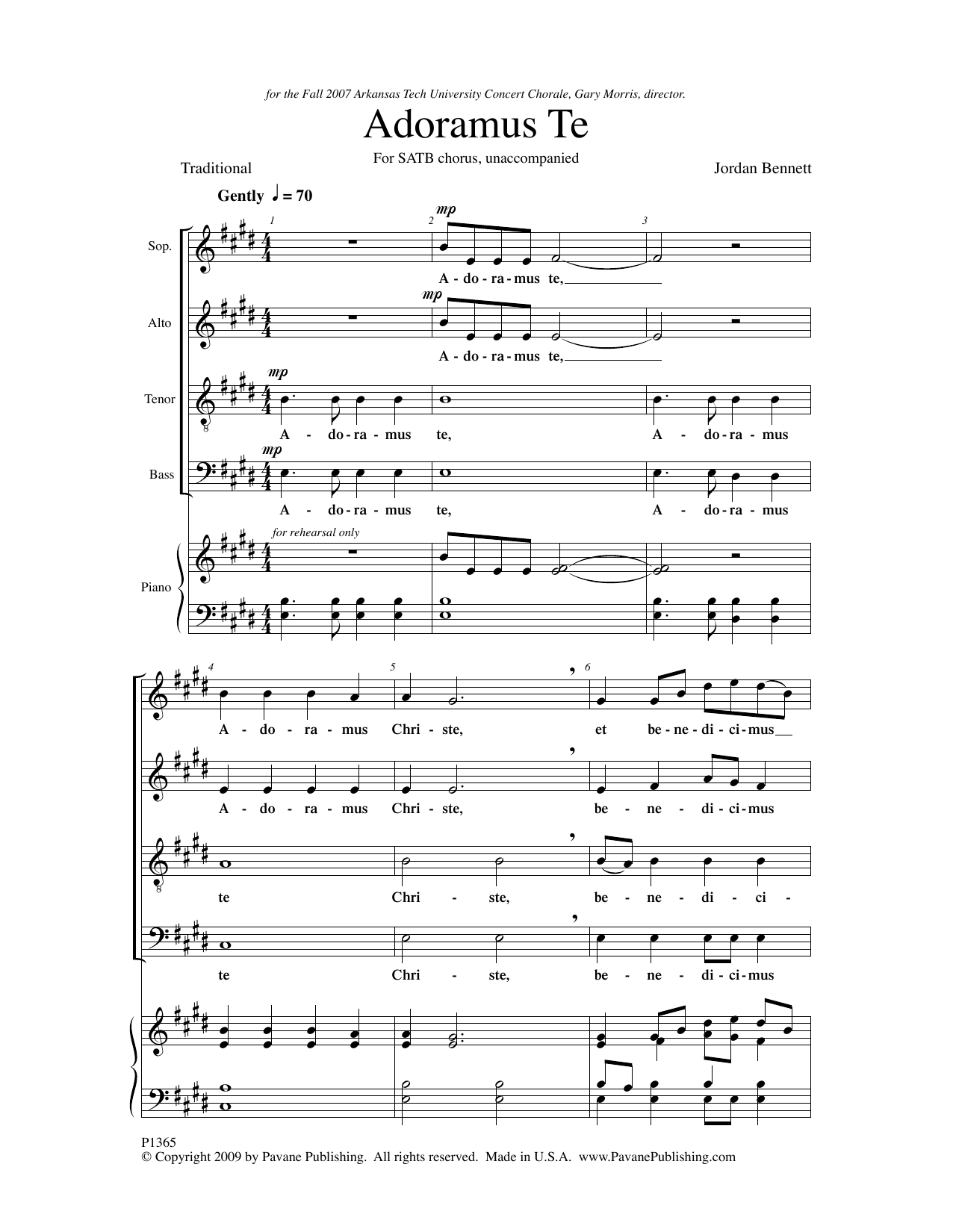 Jordan Bennett Adoramus Te Sheet Music