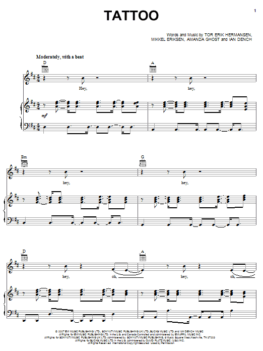 Jordin Sparks Tattoo Sheet Music