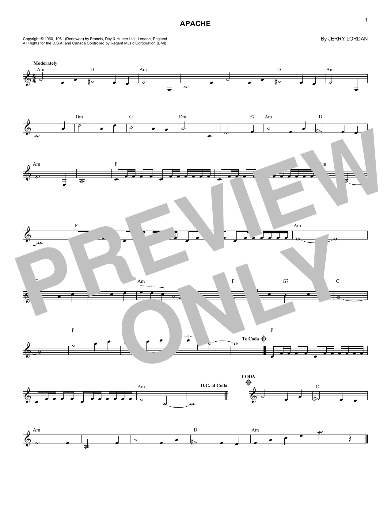 Jorgen Ingmann & His Guitar Apache Sheet Music