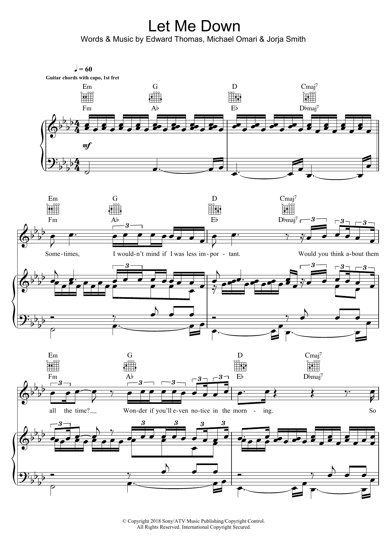 Jorja Smith Let Me Down (featuring Stormzy) Sheet Music