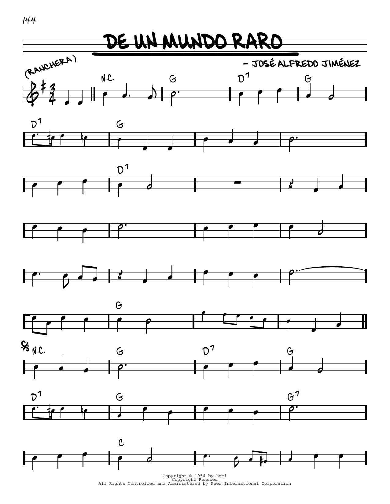 José Alfredo Jimenez De Un Mundo Raro Sheet Music