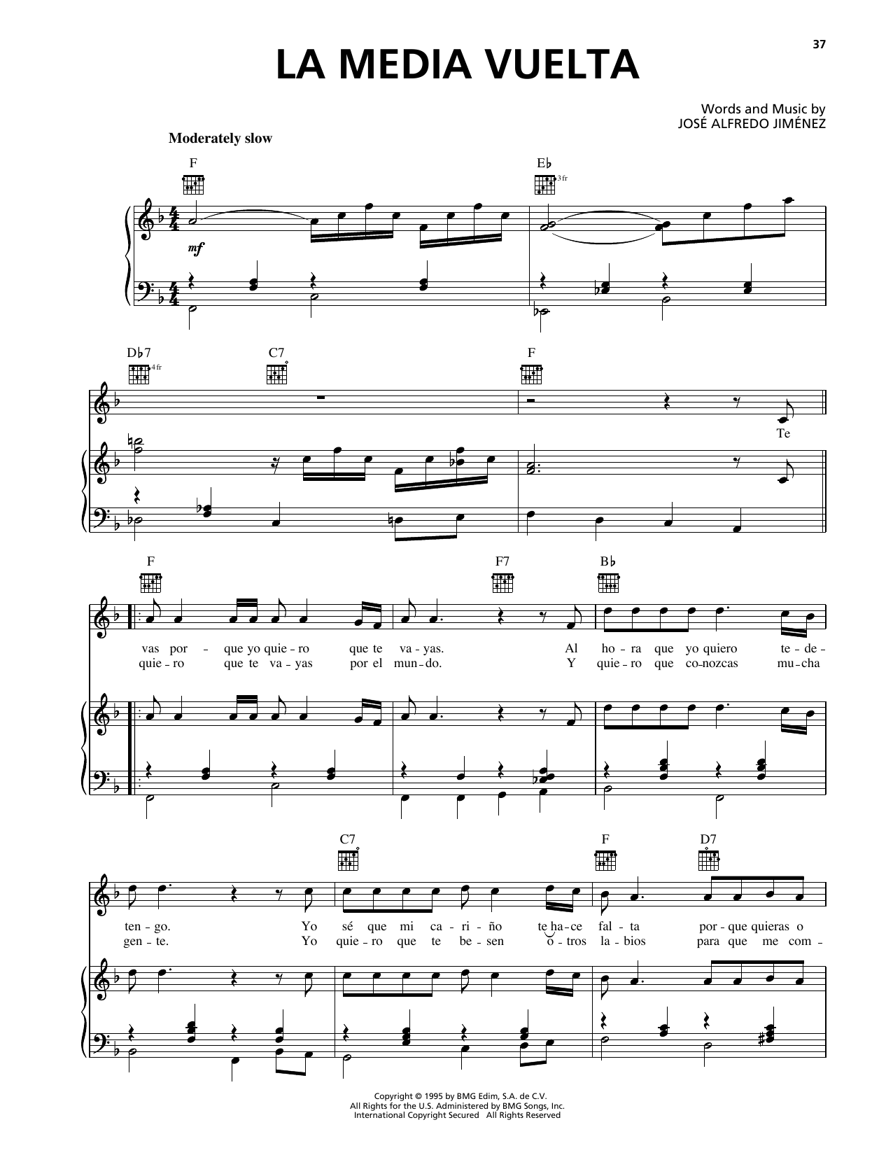 Jose Alfredo Jimenez La Media Vuelta Sheet Music