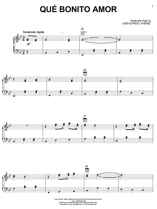 Jose Alfredo Jimenez Que Bonito Amor Sheet Music