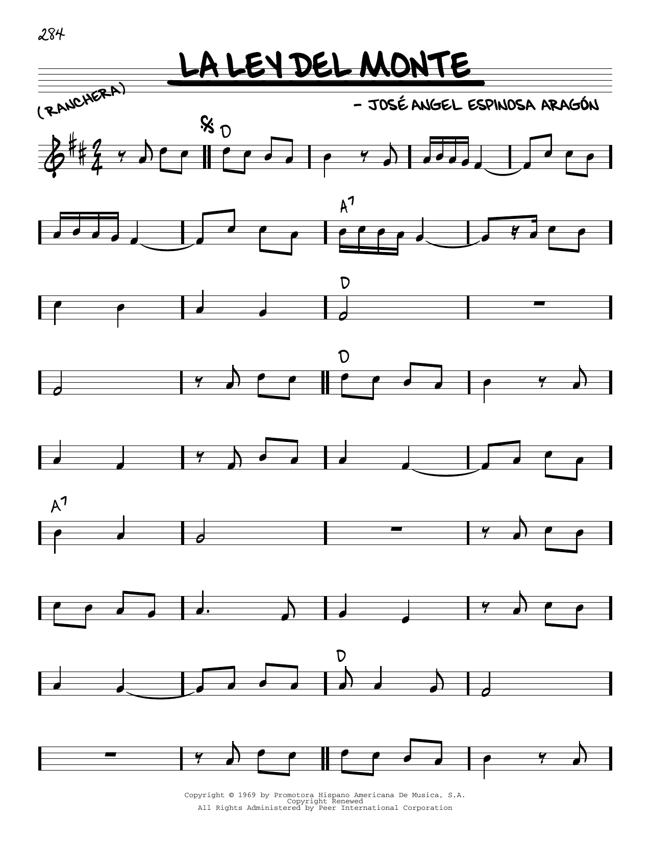 Jose Angel Espinosa Aragon La Ley Del Monte Sheet Music