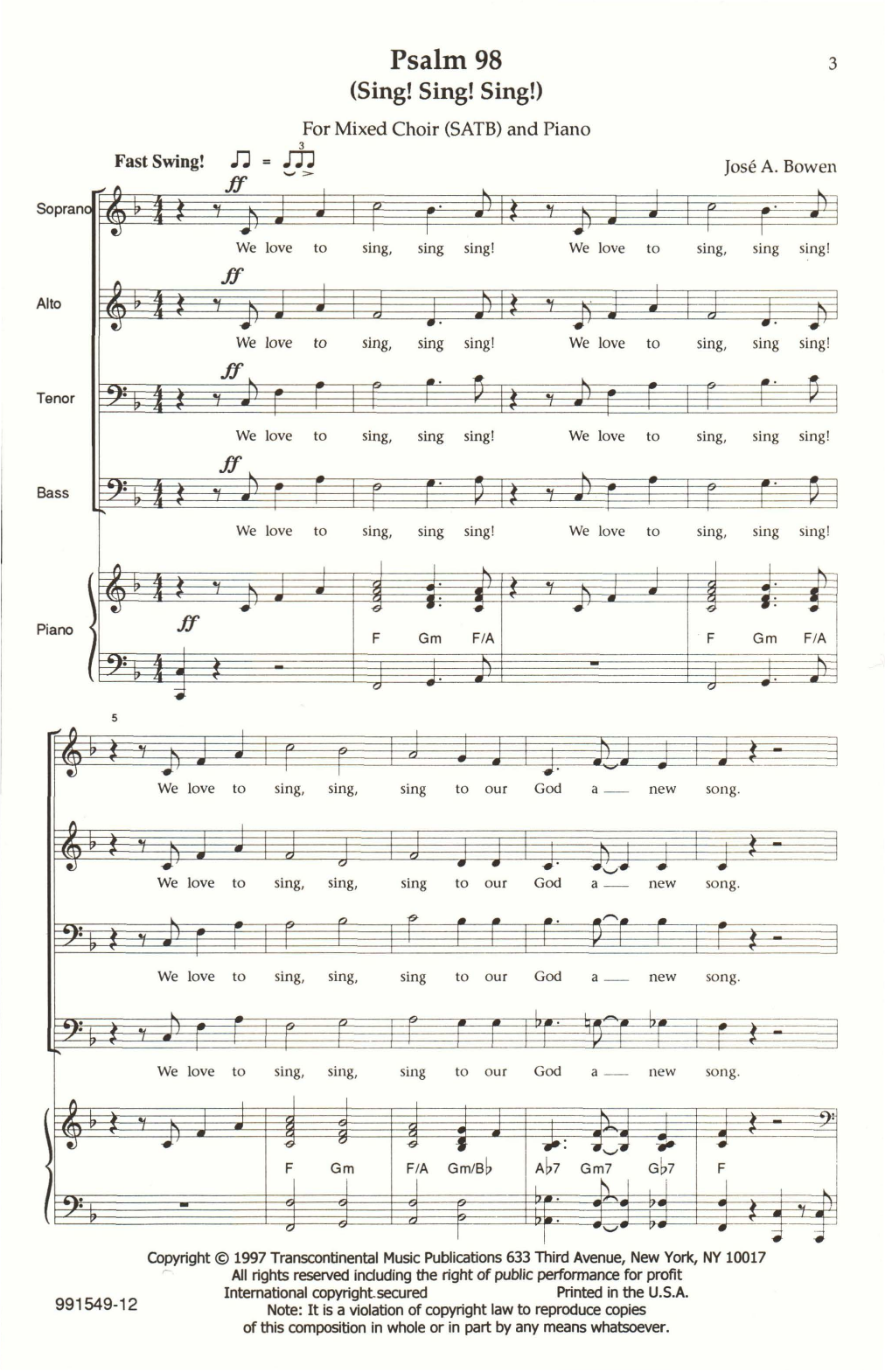 Jose Bowen Psalm 98 (Sing! Sing! Sing!) Sheet Music