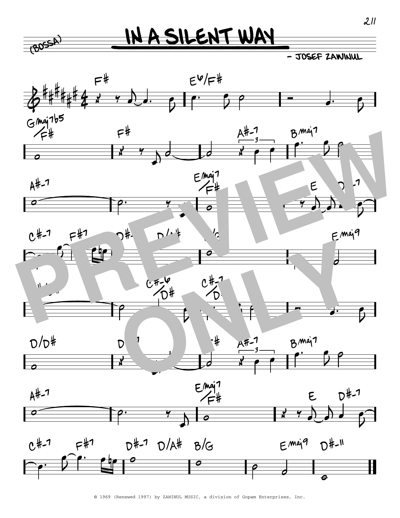 Josef Zawinul In A Silent Way Sheet Music