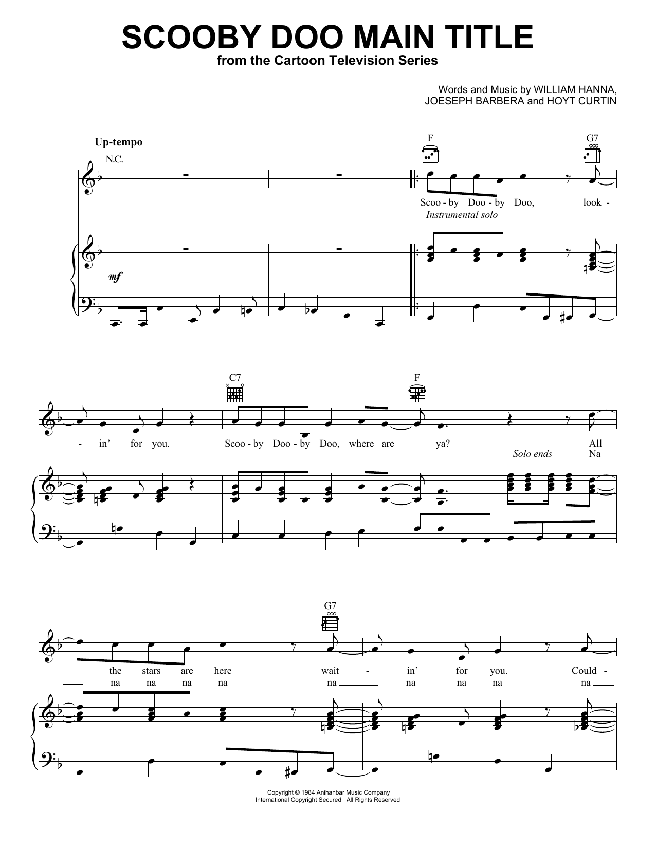 Joseph Barbera Scooby Doo Main Title Sheet Music