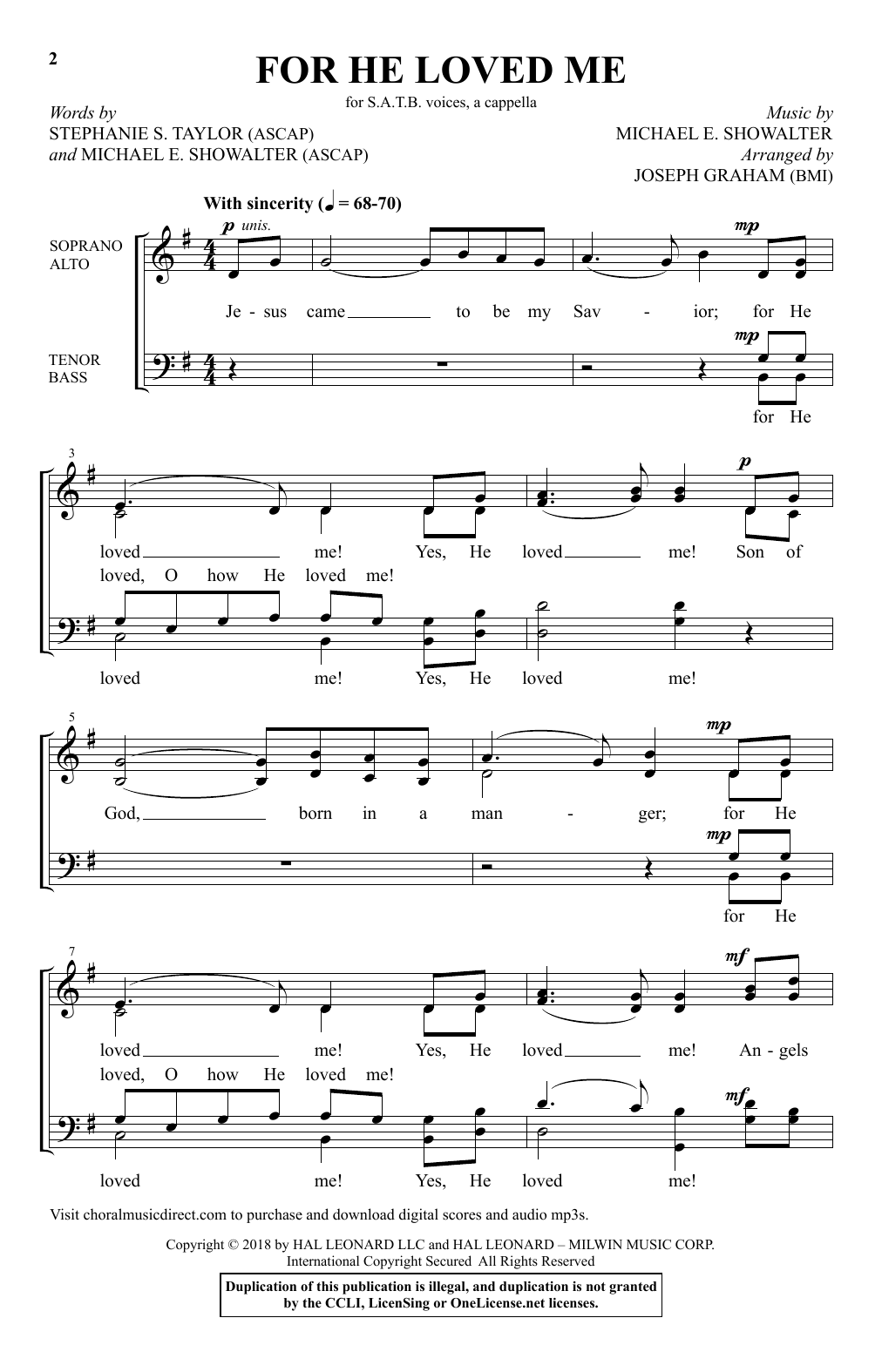 Joseph Graham For He Loved Me Sheet Music