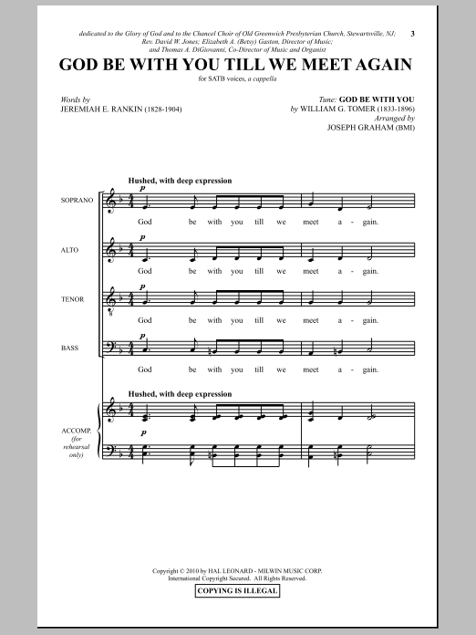 Joseph Graham God Be With You Till We Meet Again Sheet Music