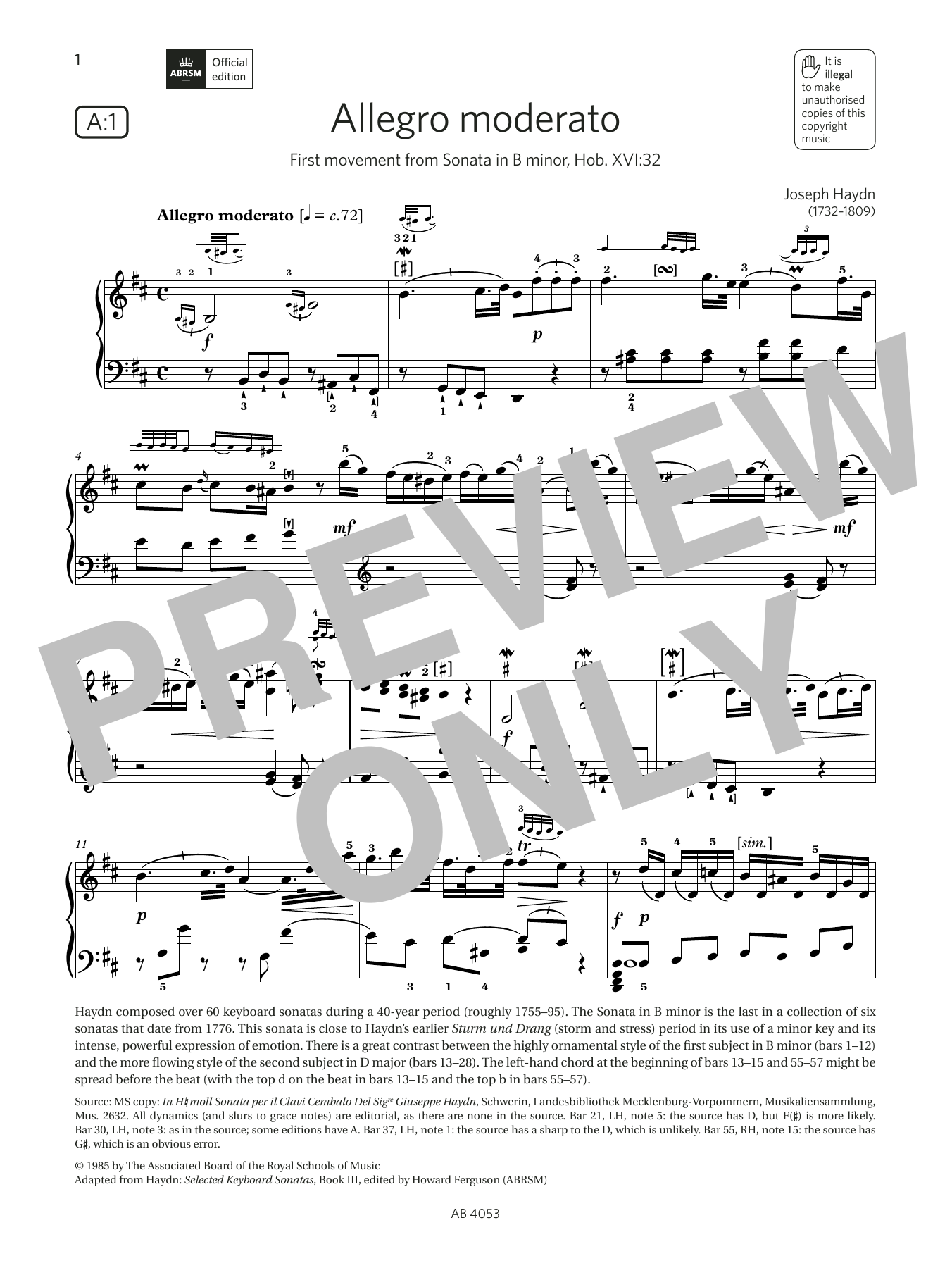 Joseph Haydn Allegro moderato (Grade 7, list A1, from the ABRSM Piano Syllabus 2023 & 2024) Sheet Music