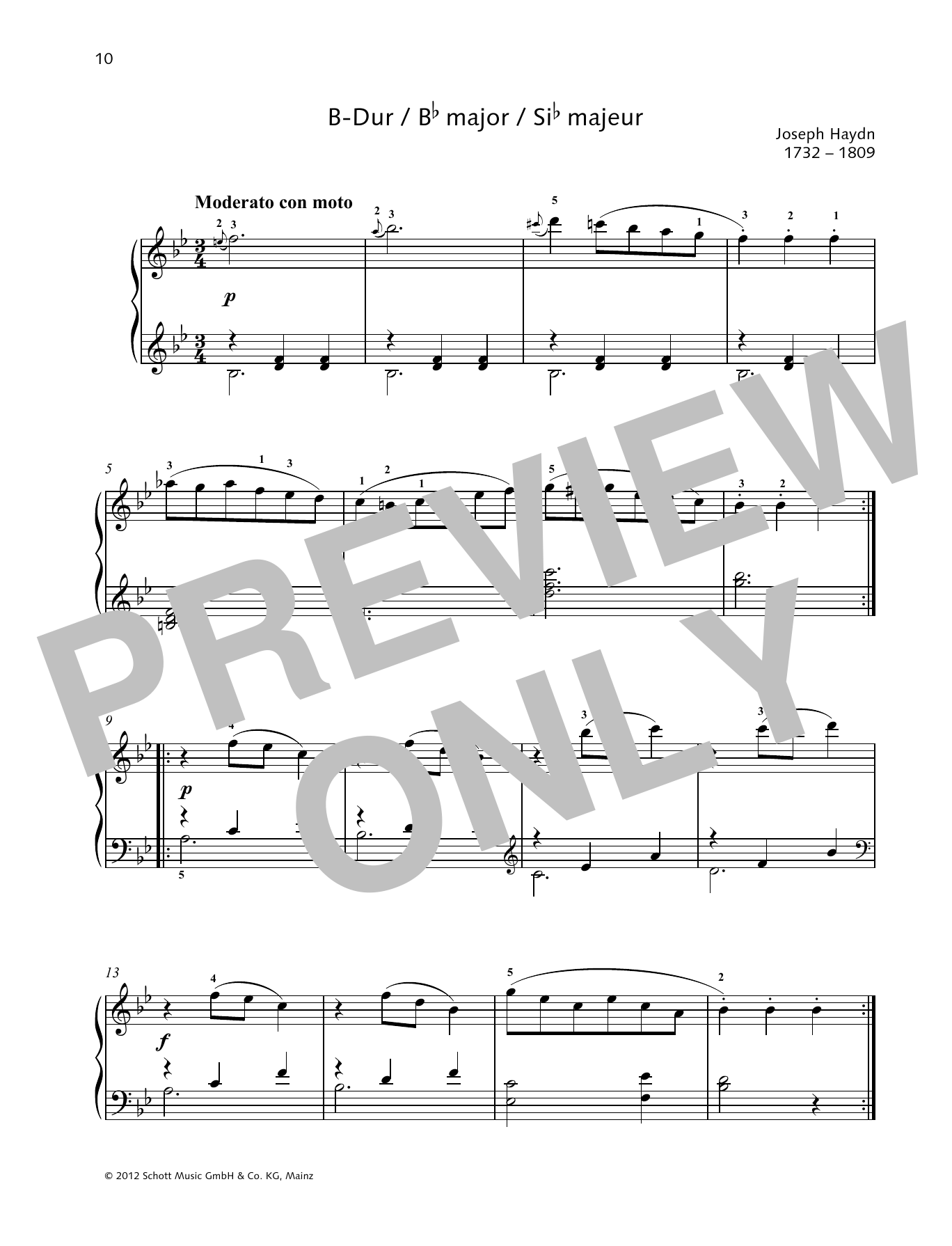 Joseph Haydn German Dance B-flat major Sheet Music