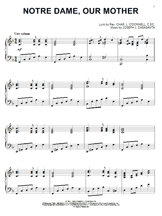 Joseph J. Casasanta Notre Dame, Our Mother Sheet Music