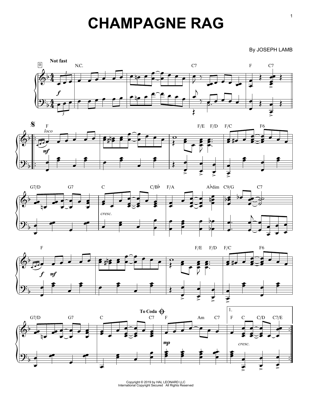 Joseph Lamb Champagne Rag [Jazz version] Sheet Music