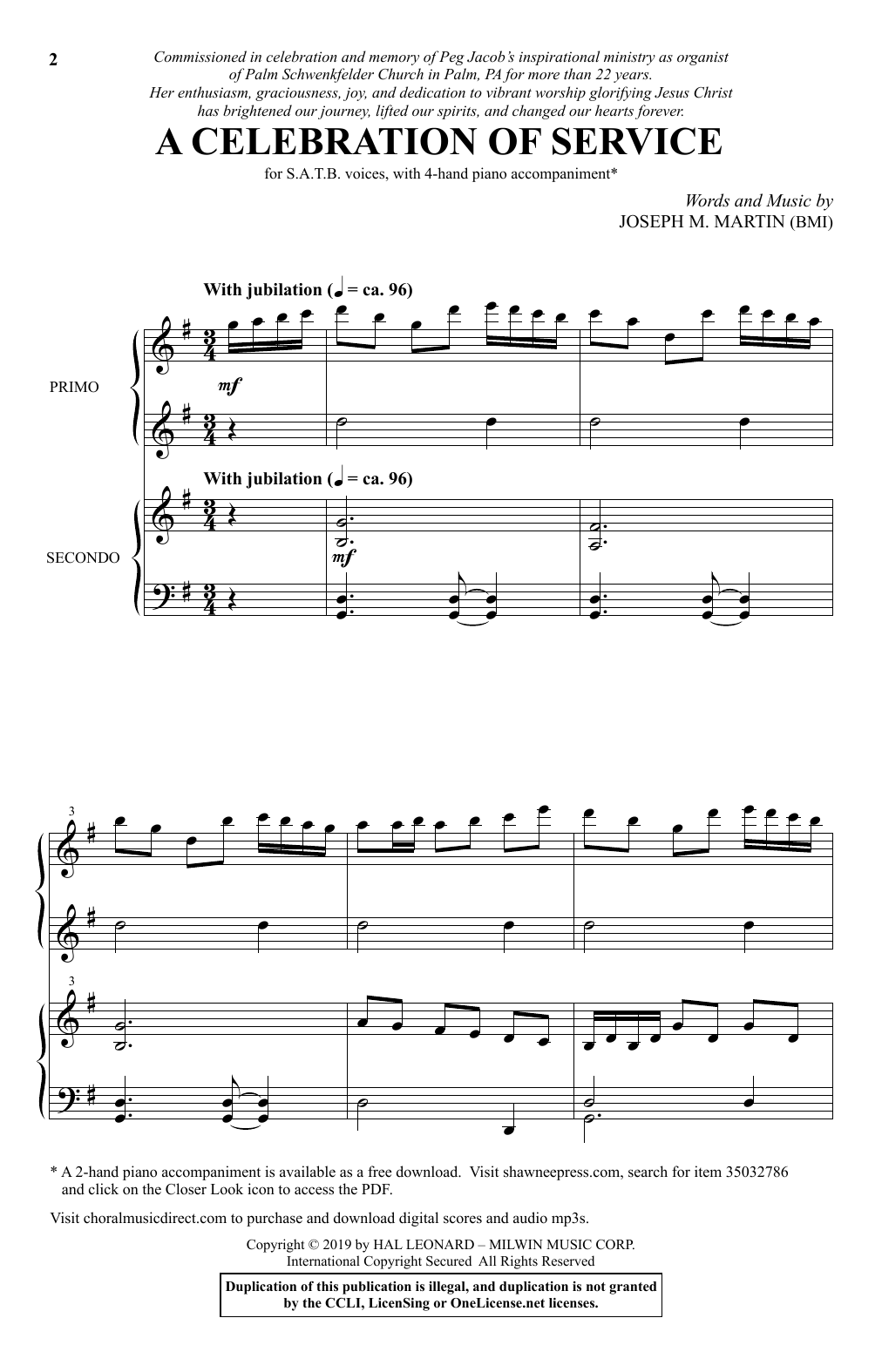 Joseph M. Martin A Celebration Of Service Sheet Music