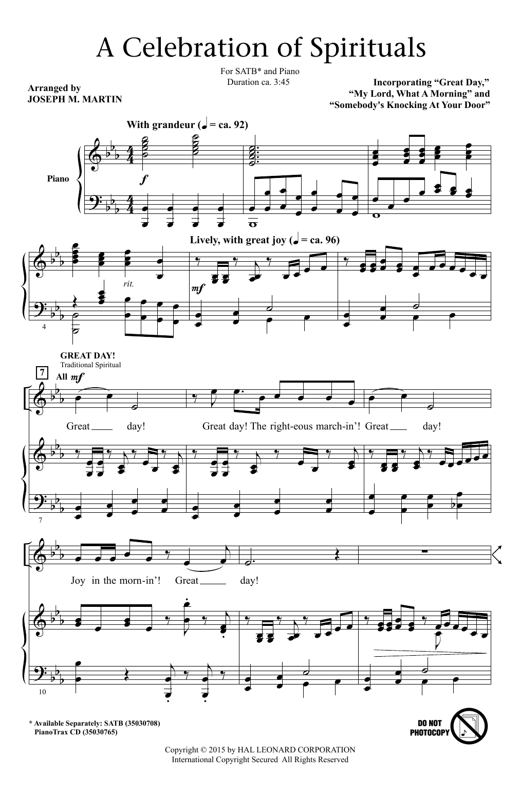 Joseph M. Martin A Celebration Of Spirituals Sheet Music
