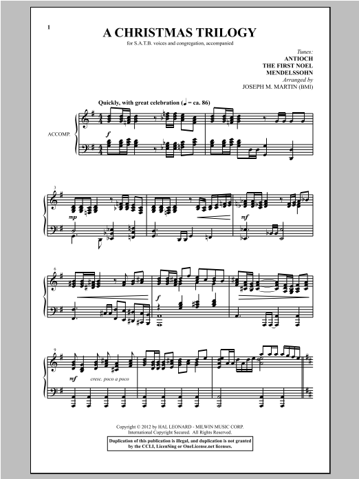 Joseph Martin A Christmas Trilogy (from Carols For Choir And Congregation) Sheet Music
