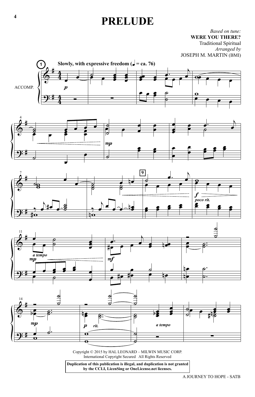 Joseph M. Martin A Journey To Hope (A Cantata Inspired By Spirituals) Sheet Music