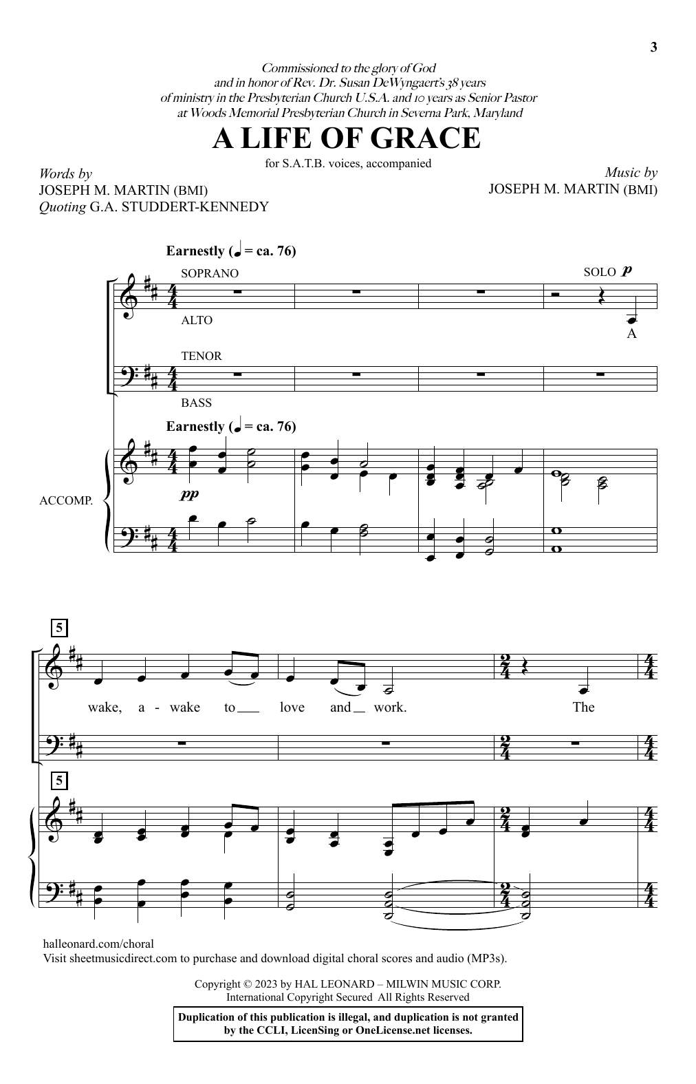 Joseph M. Martin A Life Of Grace Sheet Music