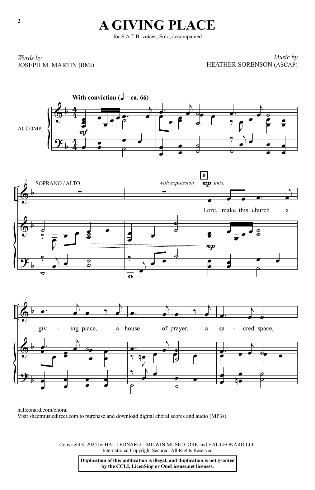 Joseph M. Martin and Heather Sorenson A Giving Place Sheet Music