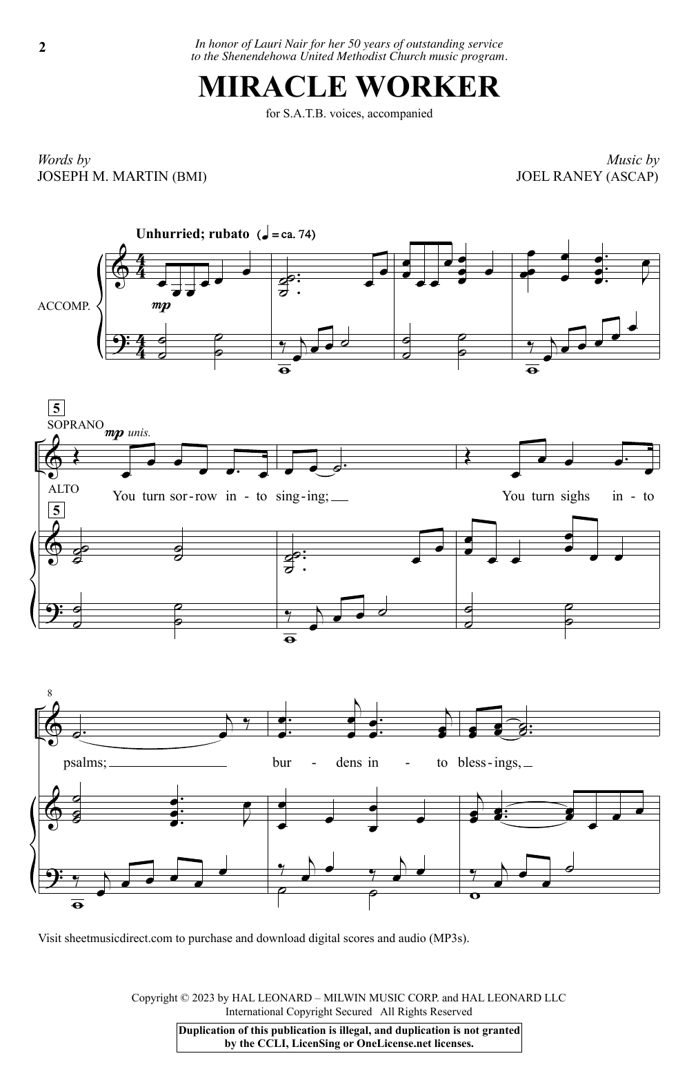 Joseph M. Martin and Joel Raney Miracle Worker Sheet Music