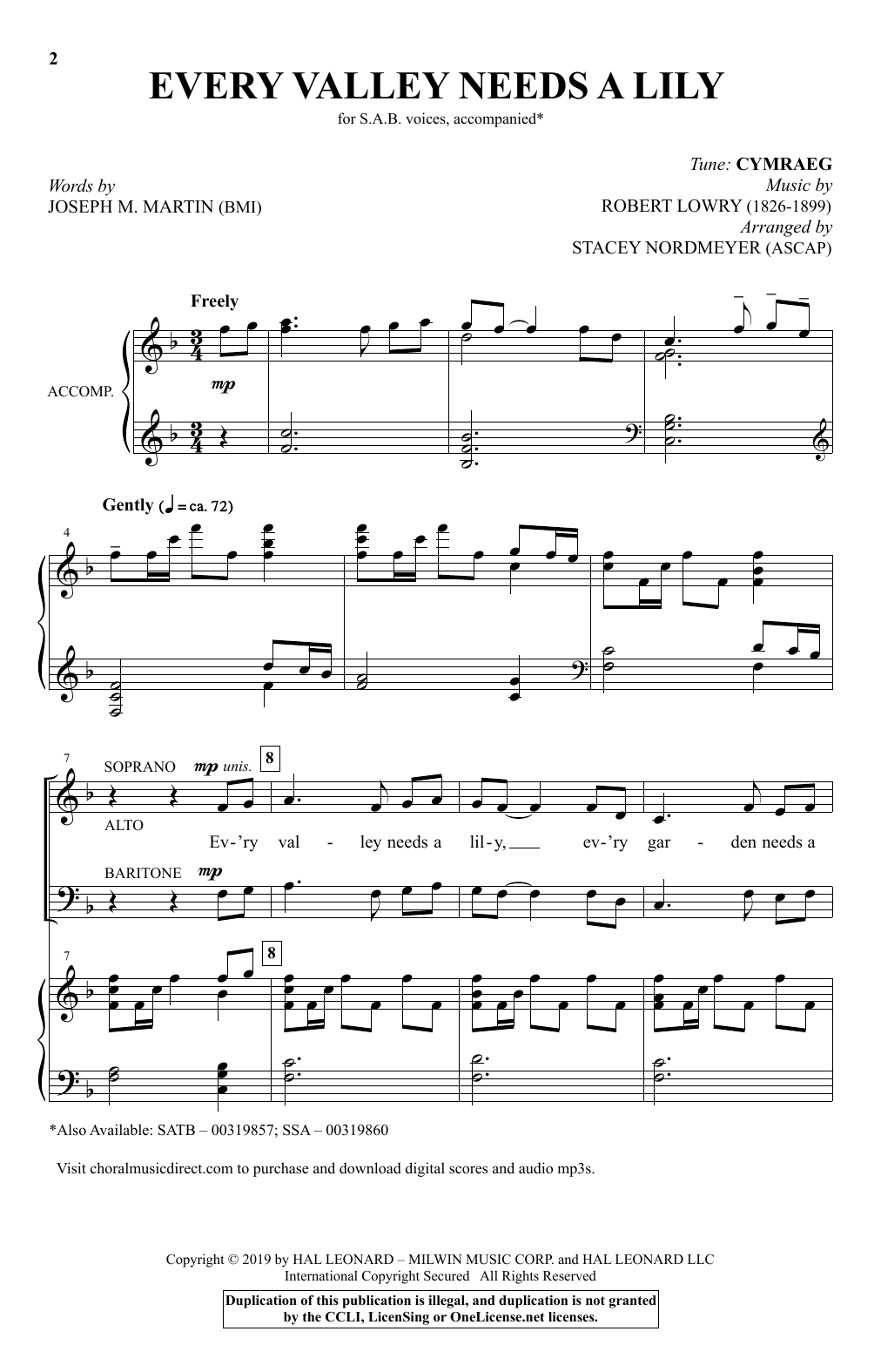 Joseph M. Martin and Robert Lowry Every Valley Needs A Lily (arr. Stacey Nordmeyer) Sheet Music