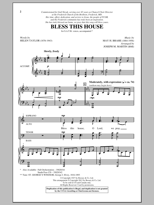 Joseph M. Martin Bless This House Sheet Music