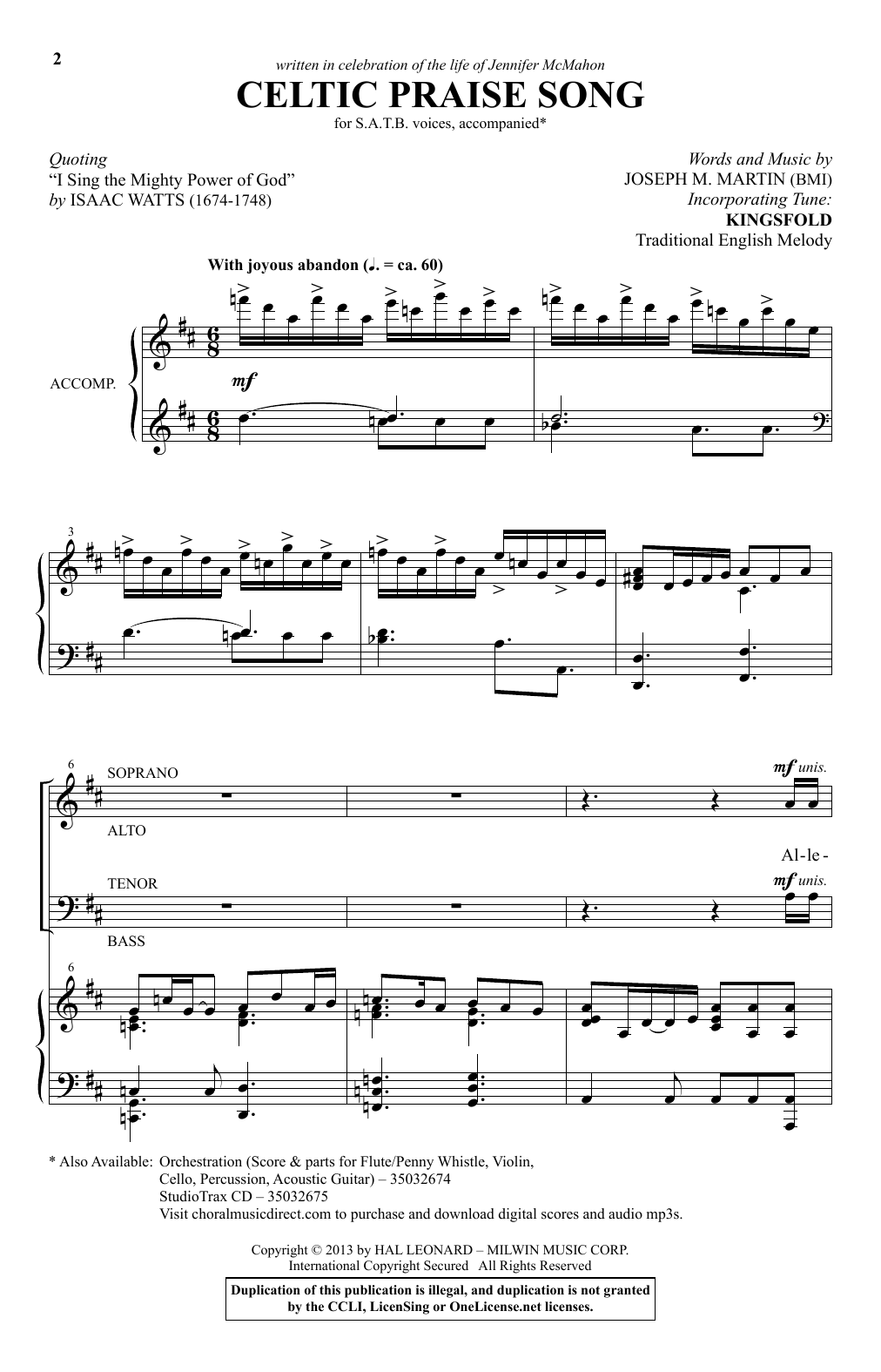 Joseph M. Martin Celtic Praise Song Sheet Music