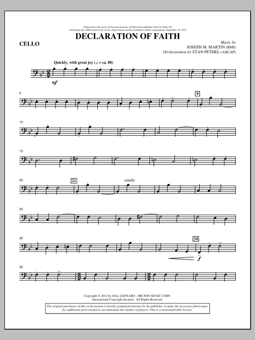 Joseph M. Martin Declaration Of Faith - Cello Sheet Music