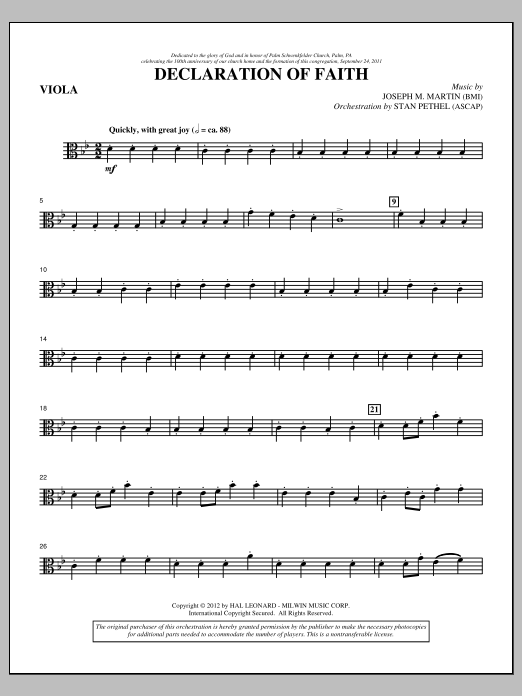 Joseph M. Martin Declaration Of Faith - Viola Sheet Music