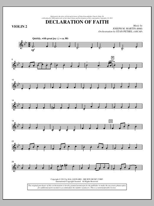 Joseph M. Martin Declaration Of Faith - Violin 2 Sheet Music