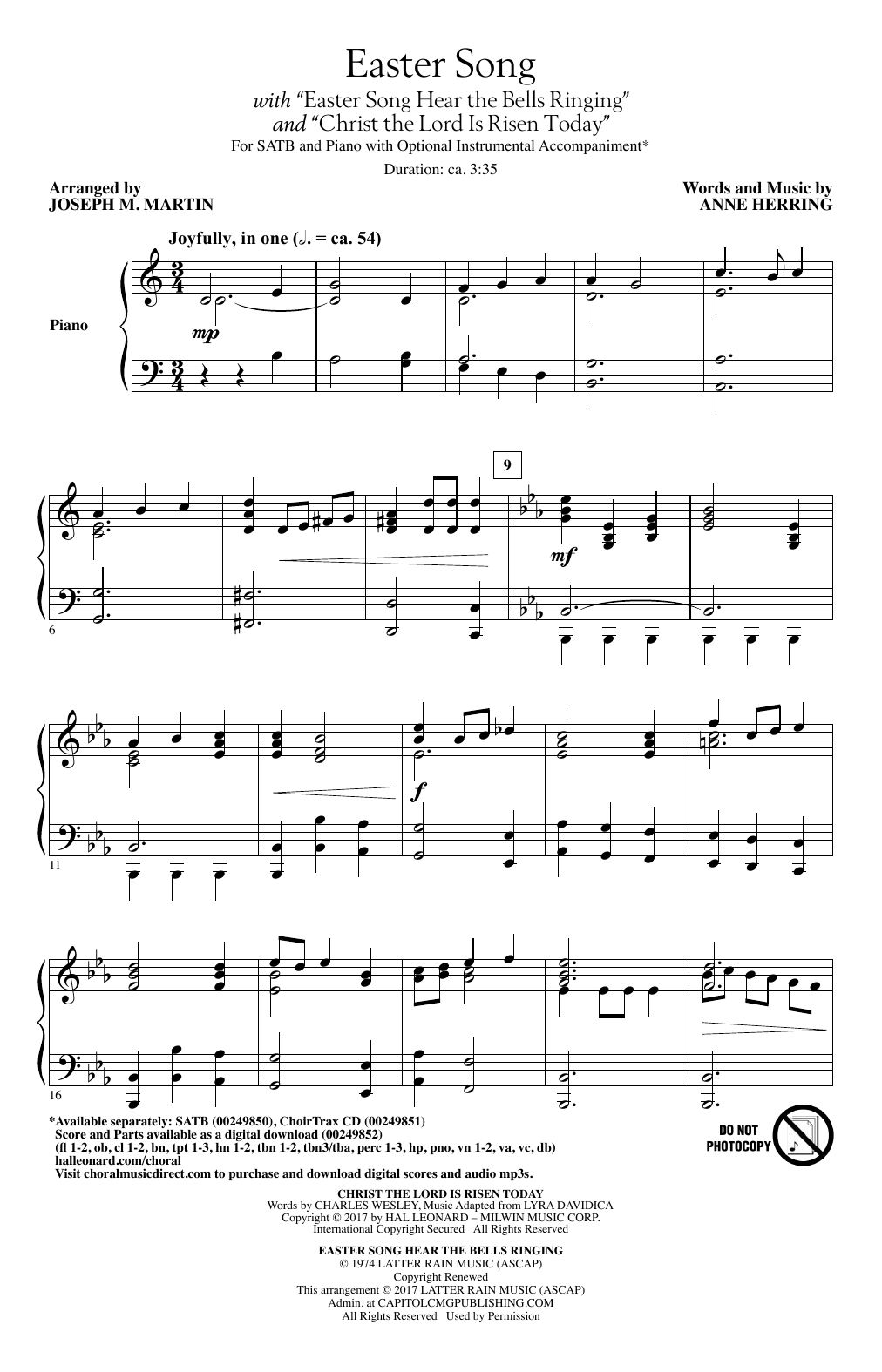 Joseph M. Martin Easter Song (with Christ The Lord Is Risen Today) Sheet Music