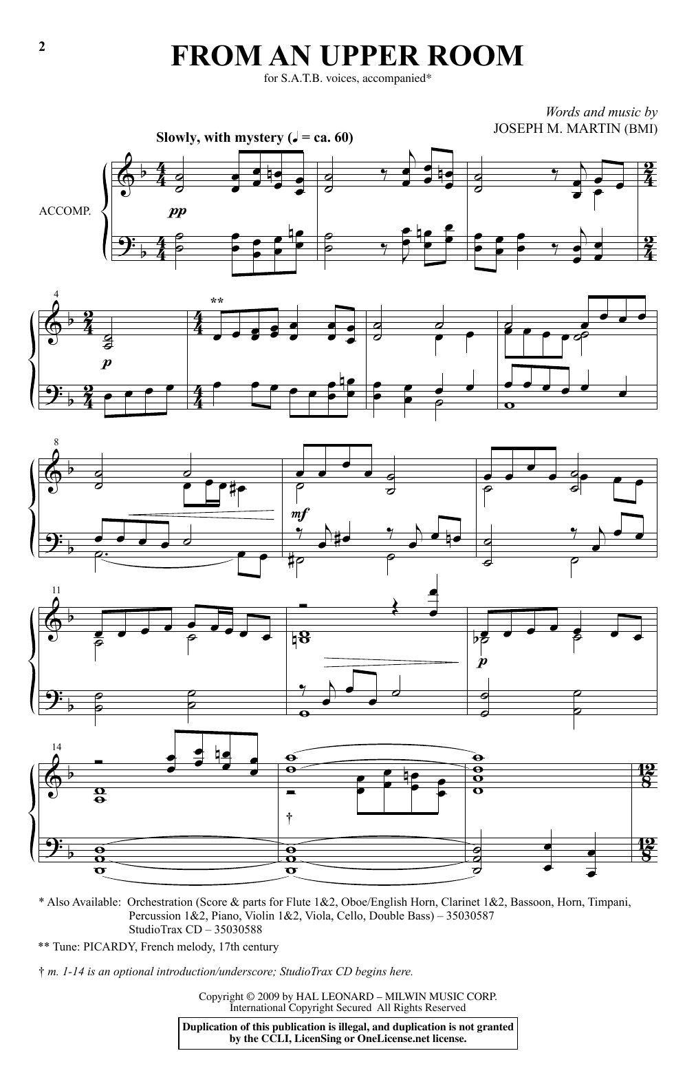 Joseph M. Martin From An Upper Room Sheet Music