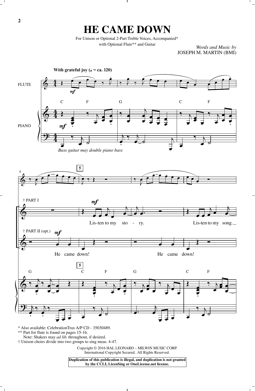 Joseph M. Martin He Came Down Sheet Music