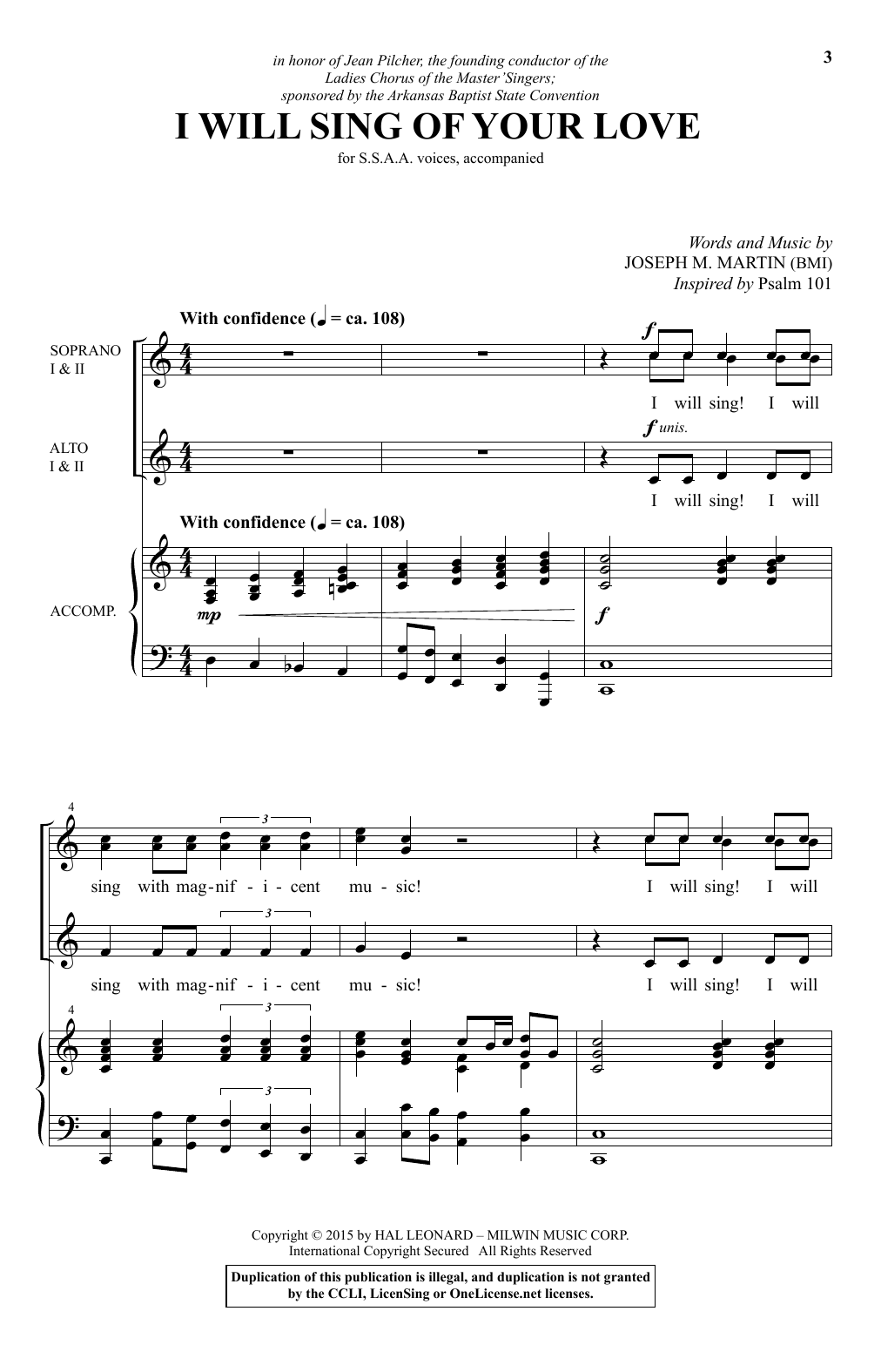 Joseph M. Martin I Will Sing Of Your Love Sheet Music