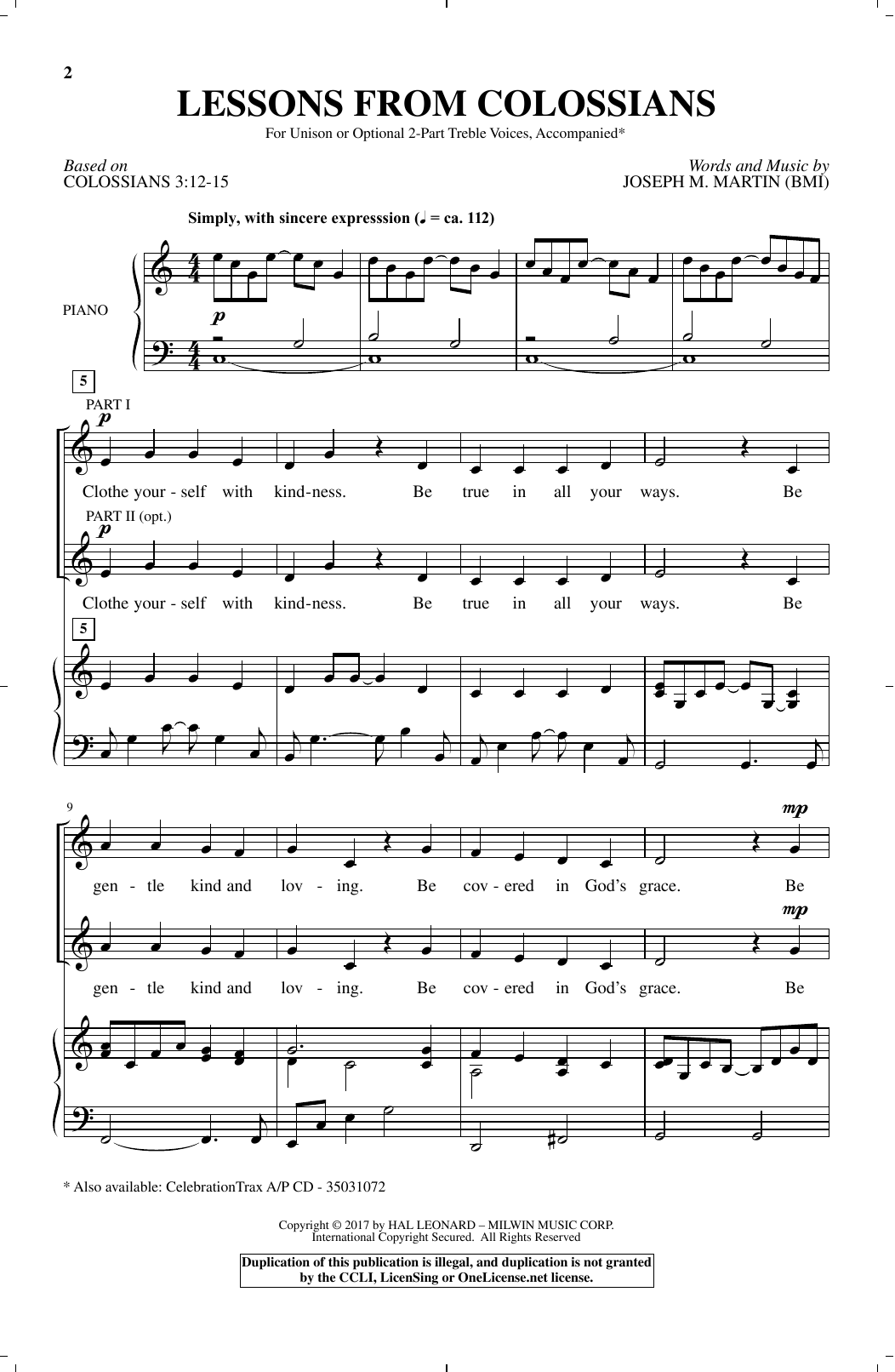 Joseph M. Martin Lessons From Colossians Sheet Music