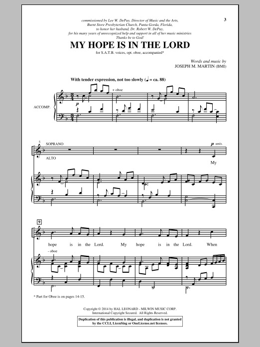 Joseph M. Martin My Hope Is In The Lord Sheet Music