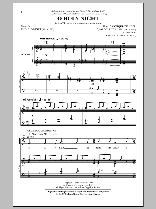 Joseph Martin O Holy Night (from Carols For Choir And Congregation) Sheet Music