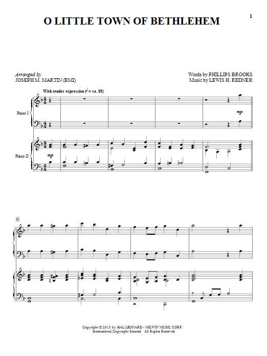 Joseph M. Martin O Little Town Of Bethlehem Sheet Music