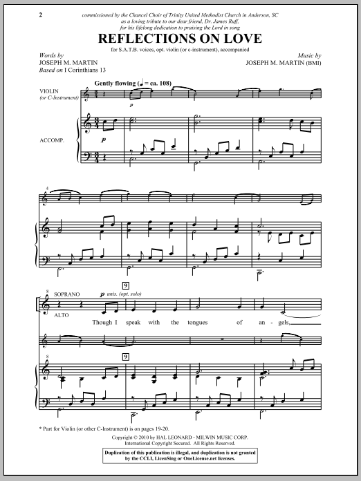 Joseph M. Martin Reflections On Love Sheet Music